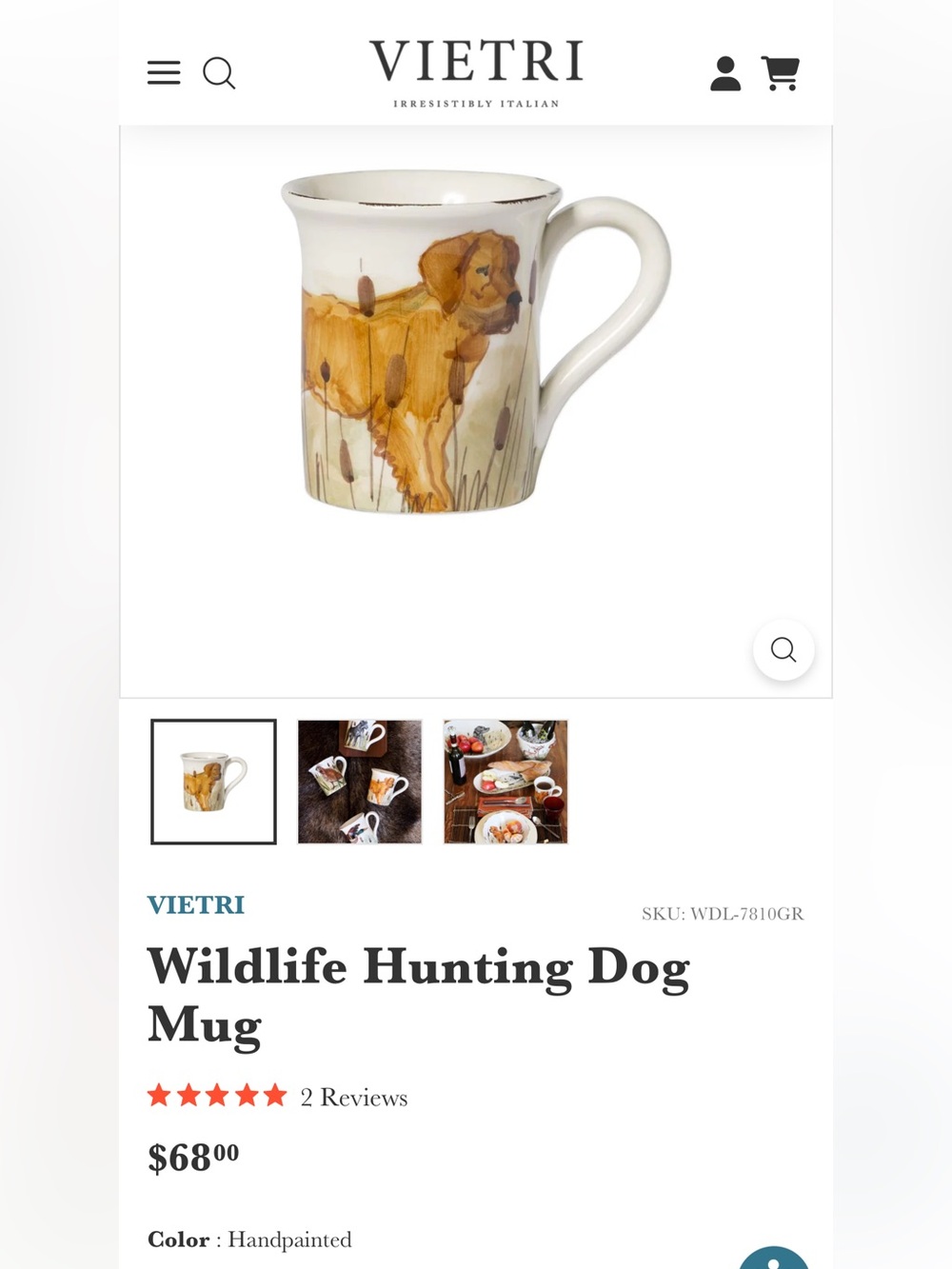 VIETRI Wildlife Hunting Dog Mug